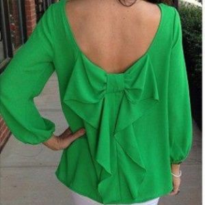 Green bow back blouse